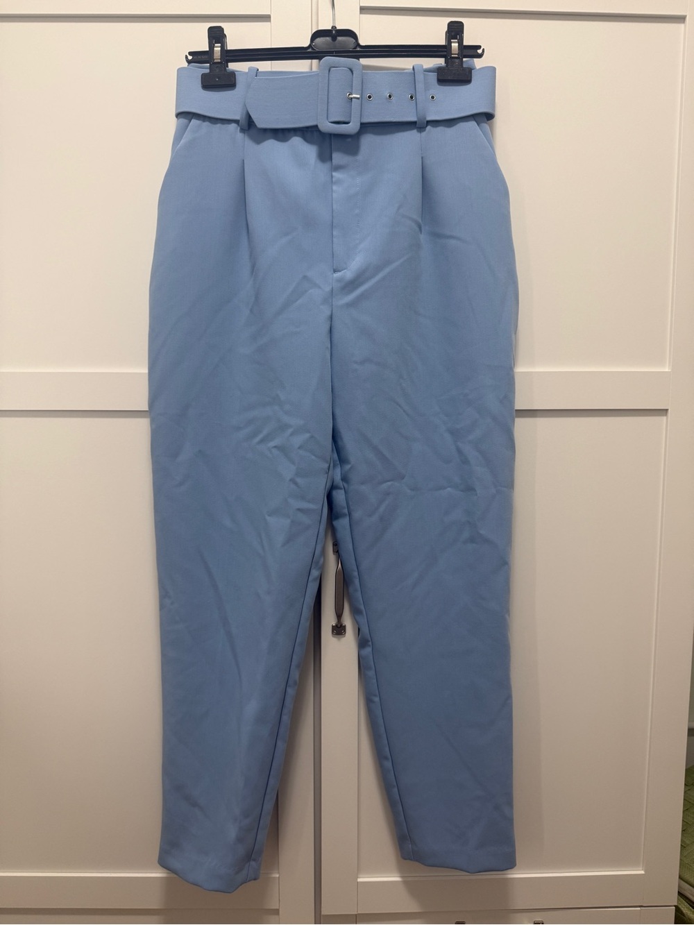 Zara Blue High Waisted Belted Tailored Pants – M